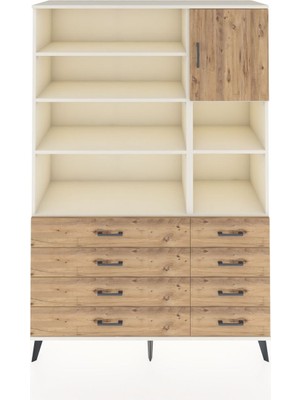 Dienni Hyperion Dolap 8 Raflı 8 Çekmeceli Tek Kapaklı  132X44X195 Aytaşı-Çam/çam