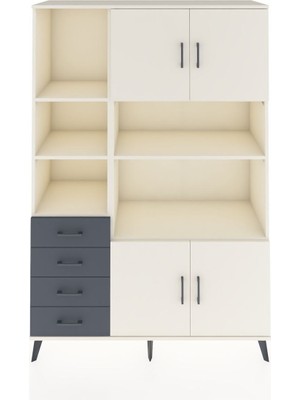 Dienni Hyperion Dolap 8 Raflı 4 Çekmeceli 4 Kapaklı 132X44X195 Aytaşı-Aytaşı/antrasit