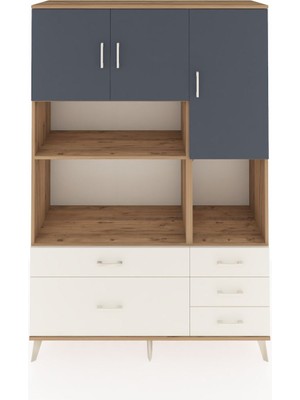 Dienni Hyperion Dolap 8 Raflı 5 Çekmeceli 3 Kapaklı 132X44X195 Çam-Antrasit/aytaşı