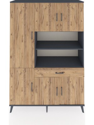 Dienni Hyperion Dolap 10 Raflı Tek Çekmeceli 6 Kapaklı 132X44X195 Antrasit-Çam/çam
