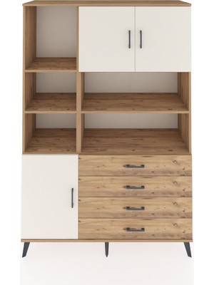 Dienni Hyperion Dolap 8 Raflı 4 Çekmeceli 3 Kapaklı 132X44X195 Çam-Aytaşı/çam