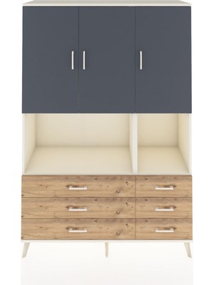 Dienni Hyperion Dolap 6 Raflı 6 Çekmeceli 3 Kapaklı 132X44X195 Aytaşı-Antrasit/çam