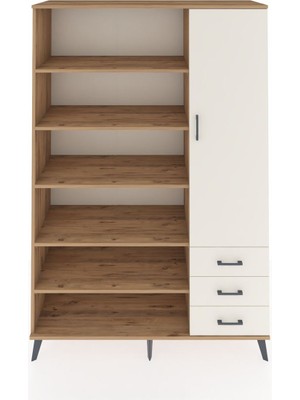 Dienni Hyperion Dolap 9 Raflı 3 Çekmeceli Tek Kapaklı  132X44X195 Çam-Aytaşı/aytaşı