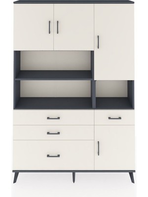 Dienni Arges Dolap 9 Raflı 4 Çekmeceli 4 Kapaklı 132X30X195 Antrasit-Aytaşı/aytaşı