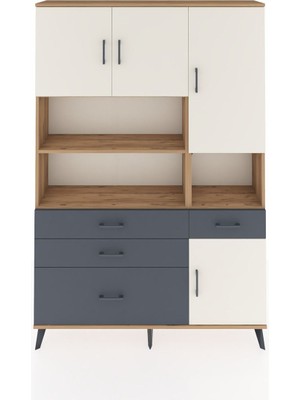 Dienni Arges Dolap 9 Raflı 4 Çekmeceli 4 Kapaklı 132X30X195 Çam-Aytaşı/antrasit