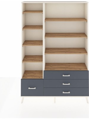 Dienni Arges Dolap 9 Raflı 4 Çekmeceli  132X30X195 Aytaşı-Çam/antrasit
