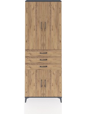 Dienni Arges Dolap 4 Raflı 3 Çekmeceli 4 Kapaklı 88X30X243 Antrasit-Çam
