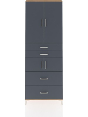 Dienni Arges Dolap 4 Raflı 4 Çekmeceli 4 Kapaklı 88X30X243 Çam-Antrasit