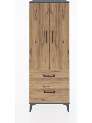 Dienni Hyperion Dolap 3 Raflı 2 Çekmeceli 2 Kapaklı 60X44X163 Antrasit-Çam