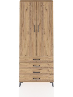 Dienni Arges Dolap 3 Raflı 4 Çekmeceli 2 Kapaklı 88X30X221 Çam-Çam