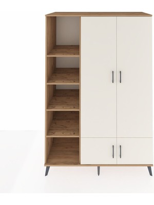 Dienni Kronos Dolap 6 Raflı 4 Kapaklı Tek Askılı 132X59X195 Çam-Aytaşı/çam