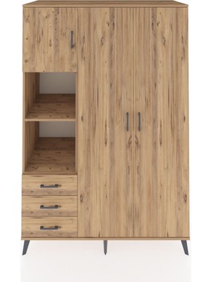 Dienni Kronos Dolap 6 Raflı 3 Çekmeceli Tek Askılı 132X59X195 Çam-Çam/çam
