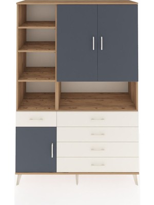 Dienni Hyperion Dolap 8 Raflı 5 Çekmeceli 3 Kapaklı 132X44X195 Çam-Antrasit/aytaşı