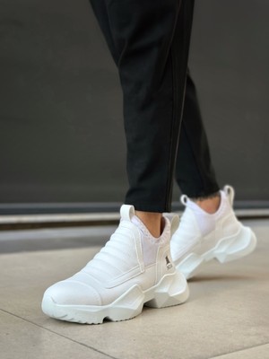 Ebrus Trend ET0401 Bağcıksız Rahat Kalın Taban Beyaz Erkek Spor Yarım Bilek Bot