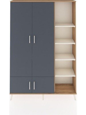 Dienni Arges Dolap 6 Raflı 4 Kapaklı Tek Askılı 132X30X195 Çam-Antrasit/aytaşı