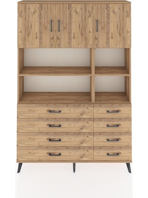 Dienni Arges Dolap 8 Raflı 8 Çekmeceli 3 Kapaklı 132X30X195 Çam-Çam/çam