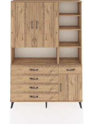 Dienni Arges Dolap 8 Raflı 5 Çekmeceli 3 Kapaklı 132X30X195 Çam-Çam/çam