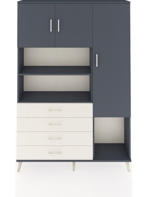 Dienni Arges Dolap 8 Raflı 4 Çekmeceli 3 Kapaklı 132X30X195 Antrasit-Antrasit/aytaşı