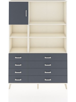 Dienni Arges Dolap 7 Raflı 8 Çekmeceli Tek Kapaklı  132X30X195 Aytaşı-Antrasit/antrasit