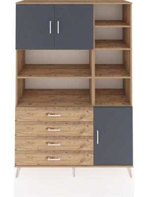 Dienni Hyperion Dolap 9 Raflı 4 Çekmeceli 3 Kapaklı 132X44X195 Çam-Antrasit/çam