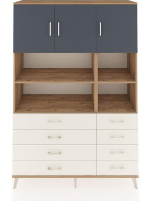 Dienni Hyperion Dolap 8 Raflı 8 Çekmeceli 3 Kapaklı 132X44X195 Çam-Antrasit/aytaşı