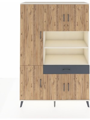 Dienni Hyperion Dolap 10 Raflı Tek Çekmeceli 6 Kapaklı 132X44X195 Aytaşı-Çam/antrasit