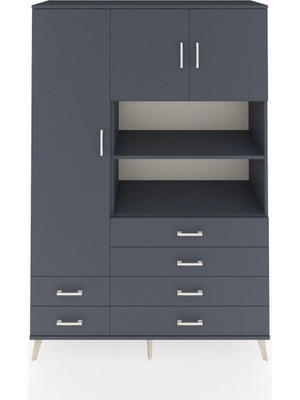 Dienni Hyperion Dolap 8 Raflı 6 Çekmeceli 3 Kapaklı 132X44X195 Antrasit-Antrasit/antrasit