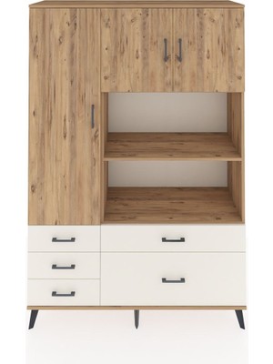 Dienni Hyperion Dolap 7 Raflı 5 Çekmeceli 3 Kapaklı 132X44X195 Çam-Çam/aytaşı
