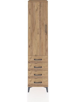 Dienni Hyperion Dolap 2 Raflı 4 Çekmeceli Tek Askılı 44X44X195 Çam-Çam
