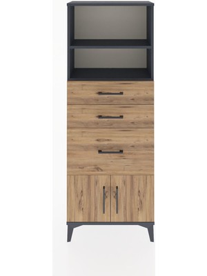 Dienni Arges Dolap 2 Raflı 3 Çekmeceli 2 Kapaklı 60X30X163 Antrasit-Çam