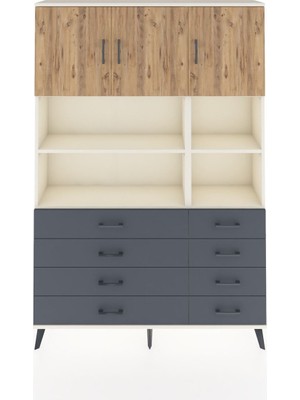 Dienni Arges Dolap 8 Raflı 8 Çekmeceli 3 Kapaklı 132X30X195 Aytaşı-Çam/antrasit