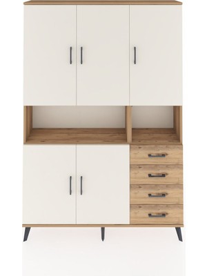 Dienni Arges Dolap 7 Raflı 4 Çekmeceli 5 Kapaklı 132X30X195 Çam-Aytaşı/çam