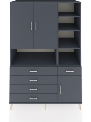 Dienni Kronos Dolap 8 Raflı 5 Çekmeceli 3 Kapaklı 132X59X195 Antrasit-Antrasit/antrasit