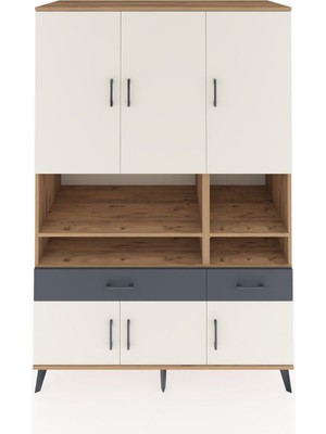 Dienni Kronos Dolap 8 Raflı 2 Çekmeceli 6 Kapaklı 132X59X195 Çam-Aytaşı/antrasit