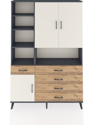Dienni Arges Dolap 8 Raflı 5 Çekmeceli 3 Kapaklı 132X30X195 Antrasit-Aytaşı/çam