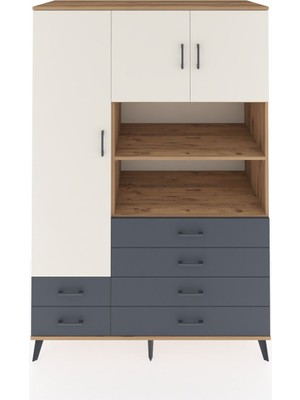 Dienni Kronos Dolap 8 Raflı 6 Çekmeceli 3 Kapaklı 132X59X195 Çam-Aytaşı/antrasit