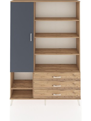 Dienni Arges Dolap 9 Raflı 3 Çekmeceli Tek Kapaklı  132X30X195 Çam-Antrasit/çam