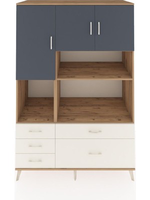 Dienni Kronos Dolap 8 Raflı 5 Çekmeceli 3 Kapaklı 132X59X195 Çam-Antrasit/aytaşı