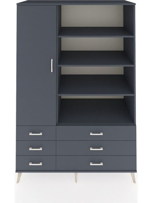 Dienni Kronos Dolap 8 Raflı 6 Çekmeceli Tek Kapaklı  132X59X195 Antrasit-Antrasit/antrasit