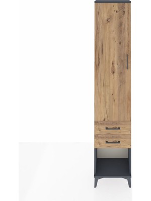 Dienni Arges Dolap 4 Raflı 2 Çekmeceli Tek Kapaklı 44X30X221 Antrasit-Çam