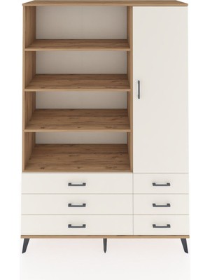 Dienni Hyperion Dolap 8 Raflı 6 Çekmeceli Tek Kapaklı  132X44X195 Çam-Aytaşı/aytaşı
