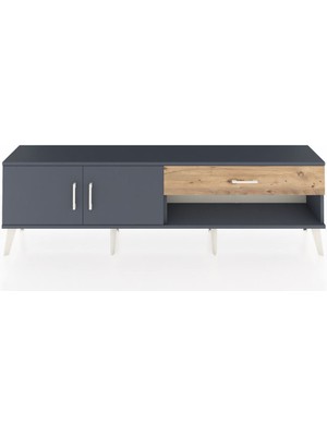 Dienni Arges Tv Ünitesi Tek Raflı Tek Çekmeceli 2 Kapaklı 176X30X51 Antrasit-Antrasit/çam