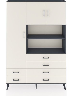 Dienni Arges Dolap 8 Raflı 6 Çekmeceli 3 Kapaklı 132X30X195 Antrasit-Aytaşı/aytaşı