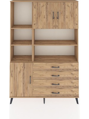Dienni Arges Dolap 8 Raflı 4 Çekmeceli 3 Kapaklı 132X30X195 Çam-Çam/çam