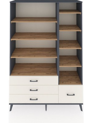 Dienni Hyperion Dolap 9 Raflı 4 Çekmeceli  132X44X195 Antrasit-Çam/aytaşı