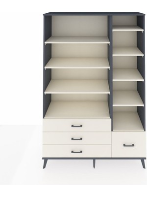 Dienni Hyperion Dolap 9 Raflı 4 Çekmeceli  132X44X195 Antrasit-Aytaşı/aytaşı