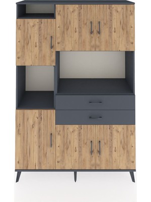 Dienni Hyperion Dolap 8 Raflı 2 Çekmeceli 6 Kapaklı 132X44X195 Antrasit-Çam/antrasit