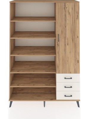 Dienni Hyperion Dolap 9 Raflı 3 Çekmeceli Tek Kapaklı  132X44X195 Çam-Çam/aytaşı