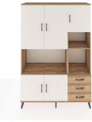 Dienni Hyperion Dolap 9 Raflı 3 Çekmeceli 5 Kapaklı 132X44X195 Çam-Aytaşı/çam