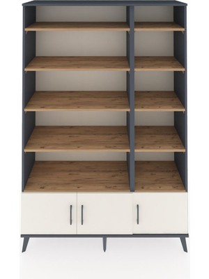 Dienni Hyperion Dolap 10 Raflı 3 Kapaklı 132X44X195 Antrasit-Aytaşı/çam